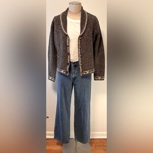 Vintage Woolrich 100% wool cardigan sweater- Carob Leaf Knit- Pine Cone Medium